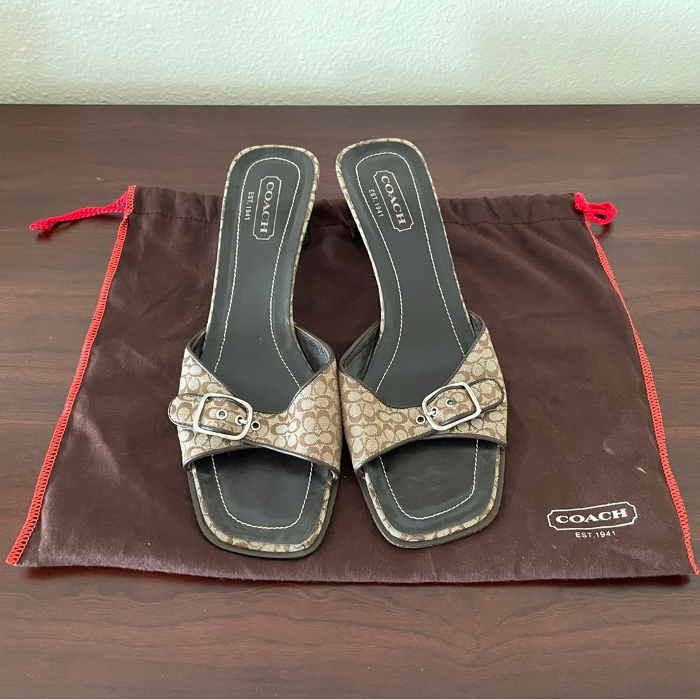 Coach signature logo canvas mule sandals